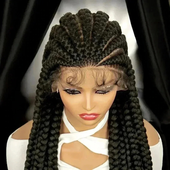 28" Braided full lace wig,  Ghana Weave, long tick Braids, Natural Baby Hair, - Picture 7 of 15